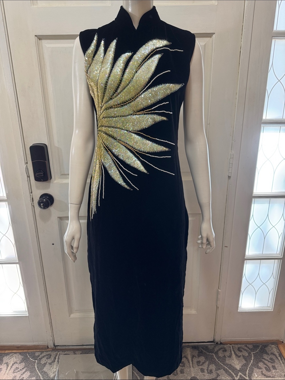 Unbranded Vintage 80s Beaded Soft Velvet Dress, Starburst Sequin Gown